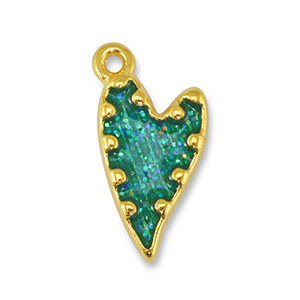 Metaal bedels DQ heart Glitter Turquoise-Goud (nikkelvrij)