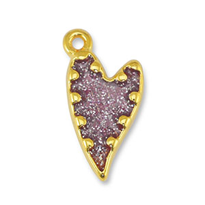 Metaal bedels DQ heart Glitter Lilac-Goud (nikkelvrij)