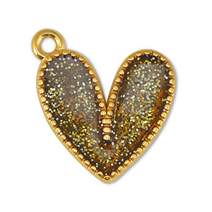 Metaal bedels DQ heart Glitter Topaz-Goud (nikkelvrij)