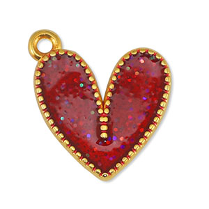Metaal bedels DQ heart Glitter Red-Goud (nikkelvrij)