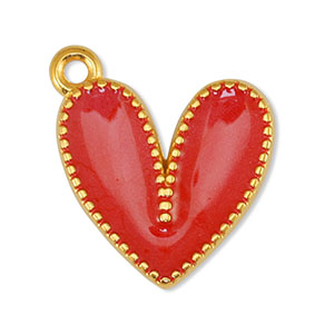 Metaal bedels DQ heart Pearl Red-Goud (nikkelvrij)