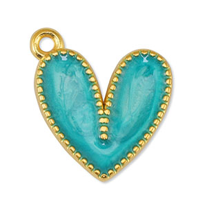 Metaal bedels DQ heart Pearl Turquoise-Goud (nikkelvrij)