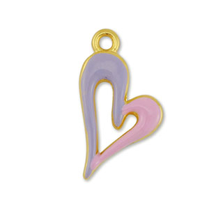 Metaal bedels DQ heart Goud-lilac purple-light pink (nikkelvrij)