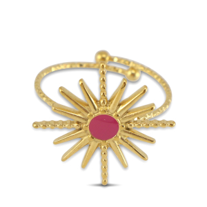 Ringen van Stainless steel Roestvrij staal (RVS) enamel star Gold-dark pink