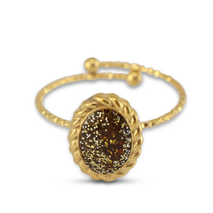 Ringen van Stainless steel Roestvrij staal (RVS) enamel oval Gold-glitter topaz