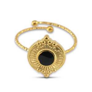 Ringen van Stainless steel Roestvrij staal (RVS) enamel round Gold-black