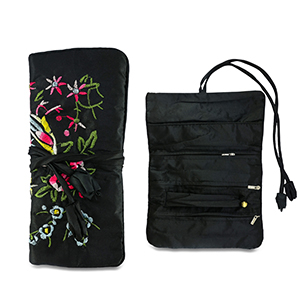 Reisetui voor sieraden with flowers Black