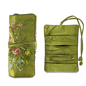 Reisetui voor sieraden with flowers Olive green