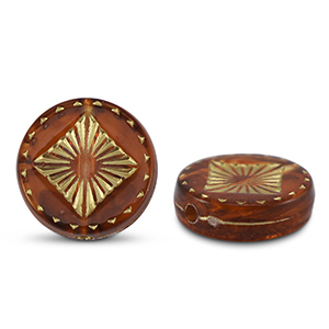 Kralen van acryl round with square Orange brown-gold