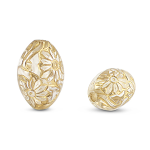 Kralen van acryl oval with flowers Transparent-gold