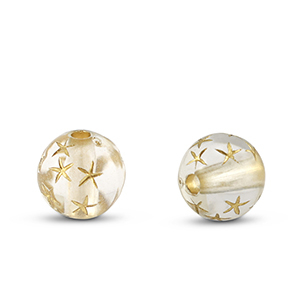 Kralen van acryl round with stars Transparent-gold