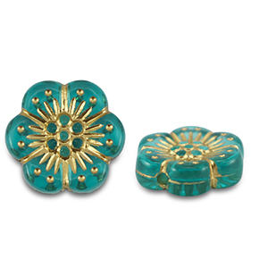 Kralen van acryl flower Turquoise blue-gold