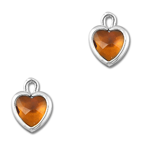 Hanger van Crystal glas heart Orange brown-silver