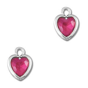 Hanger van Crystal glas heart Dark pink-silver
