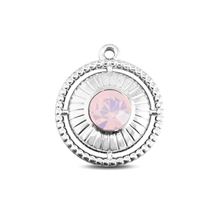 BY31&reg; Bedels van Stainless steel Roestvrij staal (RVS) round with ring Silver-soft pink opal