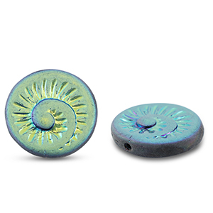 Tsjechische kralen fossil shell 18mm Mixed blue-AB coating