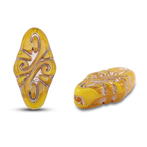 Tsjechische kralen arabesque 19x9mm Transparent ochre-silver