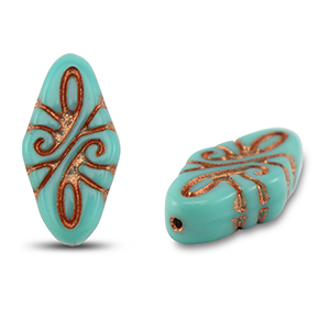 Tsjechische kralen arabesque 19x9mm Turquoise green-copper