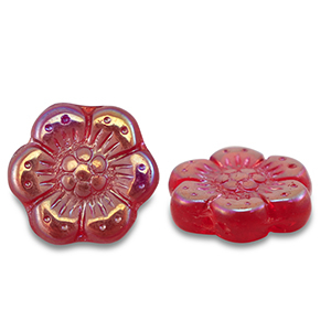 Tsjechische kralen boho flower 14mm Transparent red-AB coating