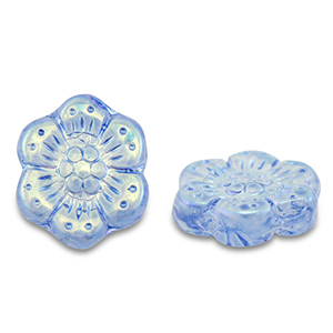 Tsjechische kralen boho flower 14mm Transparent blue-AB coating