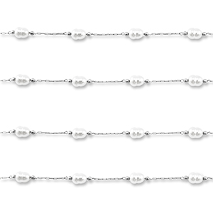 Benodigdheden van Stainless steel Roestvrij staal (RVS) jasseron with imitation pearls oval Silver-white