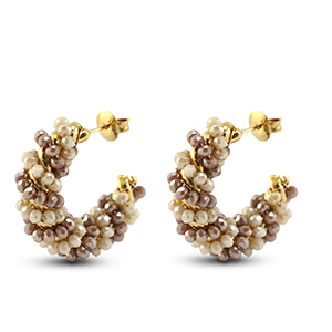 Oorbellen van facet twisted Brown AB-beige AB-gold