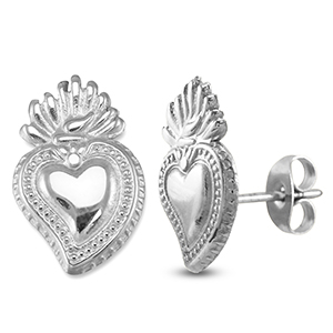 Oorbellen van Stainless steel Roestvrij staal (RVS) oorstekers heart Silver