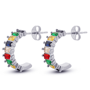 Oorbellen van Stainless steel Roestvrij staal (RVS) oorstekers Silver-multicolour