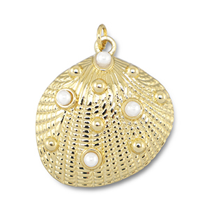 Brass TQ metaal bedels shell with pearls Gold-white