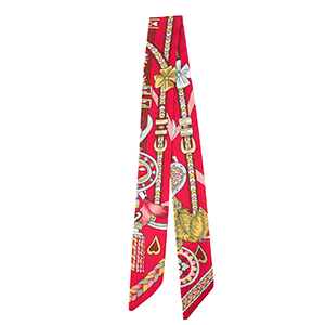Bandana sjaal with heart/leather straps Red-brown-light grey