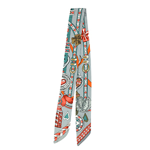 Bandana sjaal with heart/leather straps Grey-teal green-light red