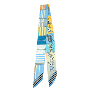 Bandana sjaal with horse/straight lines Light blue-beige-yellow