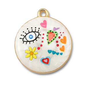 Metaal bedels met enamel round White-multicolour-gold