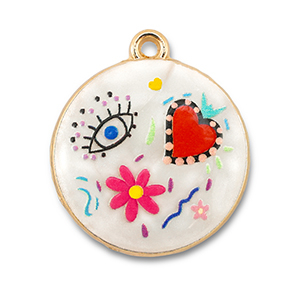 Metaal bedels met enamel round White-multicolour-gold