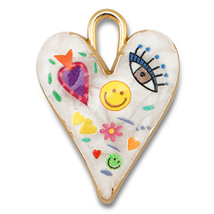 Metaal bedels met enamel heart White-multicolour-gold