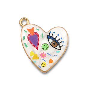 Metaal bedels met enamel heart White-multicolour-gold