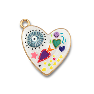 Metaal bedels met enamel heart White-multicolour-gold