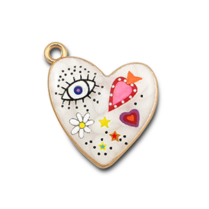Metaal bedels met enamel heart White-multicolour-gold