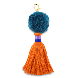 Sleutelhangers pompom with tassel Teal blue-orange-purple