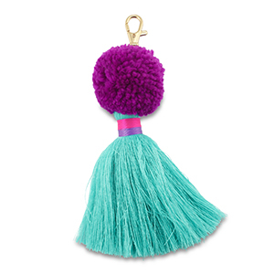 Sleutelhangers pompom with tassel Purple-turquoise-fuchsia