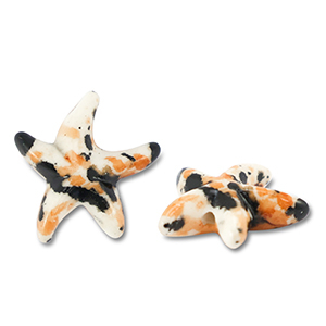 Keramiek kraal starfish Off white-black-brown
