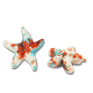 Keramiek kraal starfish Off white-blue-brown