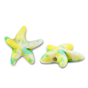 Keramiek kraal starfish Off white-blue-yellow-green