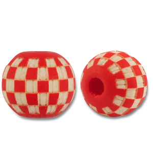 Houten kralen rond 10mm pattern Red-natural