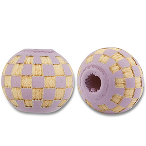 Houten kralen rond 10mm pattern Light purple-natural