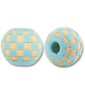 Houten kralen rond 10mm pattern Light blue-natural