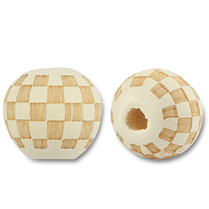 Houten kralen rond 10mm pattern Off white-natural