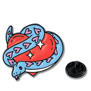 Pins heart with snake Blue-red-pink