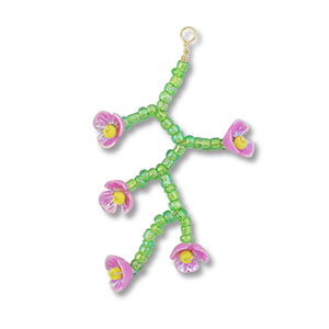Hanger van glaskralen flower Transparent green-lilac AB-yellow