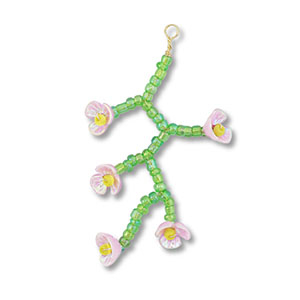 Hanger van glaskralen flower Transparent green-light pink AB-yellow